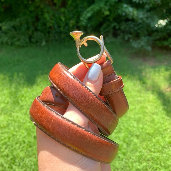 Vintage French Horn Buckle Leather Belt - Picture 5 of 16